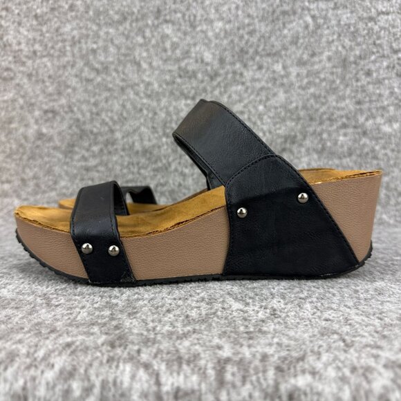 ✅Womens 8.5 AGAPE COLLECTION Platform Sandals Black Wedge Studded Faux Leather - Picture 4 of 11